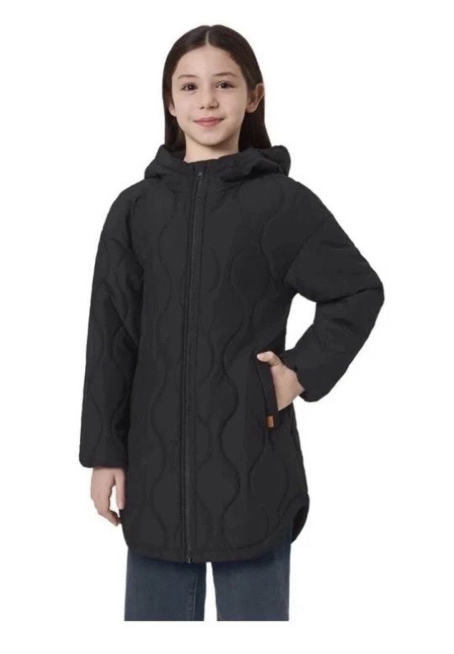 Mondetta Girls Quilted Jacket Black Wind Water Resistant Curved Hem Medium 10/12